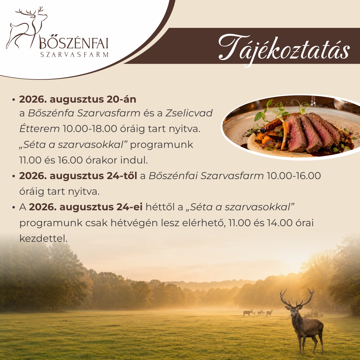 Tájékoztató az augusztis program és nyitvatartás változásokról